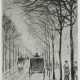 Ury, Lesser (1861-1931) "Allee in Berlin", Radierung, Griffelkunst, verso Nachlassangabe von 1982, PM 14,8x12cm, BM 33x25cm, min. fleckig - photo 1