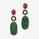 A pair of drop earrings decorated with real Burma jade, dark red Sardinian corals and onyx - photo 1