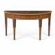 A GEORGE III ORMOLU-MOUNTED HAREWOOD, PADOUK, AMARANTH, HOLLY AND MARQUETRY DEMI-LUNE SIDE TABLE - Foto 1