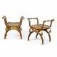 A PAIR OF REGENCY SIMULATED-ROSEWOOD AND PARCEL-GILT X-SHAPED STOOLS - фото 1