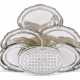 A SET OF SEVEN GEORGE III SILVER MEAT DISHES AND TWO MAZARINES FROM THE SHERBORNE SERVICE - photo 1