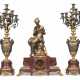 A NAPOLEON III ORMOLU-MOUNTED, PATINATED-BRONZE AND MARBLE STRIKING MANTEL CLOCK AND GARNITURE - photo 1
