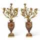A PAIR OF NAPOLEON III ORMOLU-MOUNTED RED AND GREY MARBLE THREE-LIGHT CANDELABRA - photo 1
