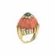 DAVID WEBB CARVED CORAL, EMERALD AND DIAMOND RING - photo 1
