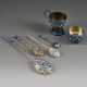 A SILVER AND CLOISONNÉ HANDLE BEAKER, A SALT AND FOUR SPOONS - photo 1