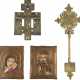 A COLLECTION OF FOUR RELIGIOUS PIECES: A COPTIC HAND CROSS, A BRASS AND ENAMEL CRUCIFIX - photo 1