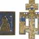 TWO BRASS AND ENAMEL ICONS DEPICTING CRUCIFIX AND THE VLADIMIRSKAYA MOTHER OF GOD - photo 1