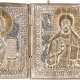A BRASS AND ENAMEL TRIPTYCH SHOWING THE DEISIS AND A MINIATURE ICON SHOWING THE MOTHER OF - фото 1