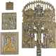 A COLLECTION OF FOUR BRASS ICONS DEPICTING EXTENDED CRUCIFIX, WARRIOR SAINTS AND THE - фото 1