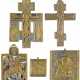 A COLLECTION OF FIVE BRASS ICONS DEPICTING CRUCIFIXES, SELECTED SAINTS AND THE OLD - photo 1