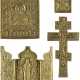 A COLLECTION OF FOUR BRASS ICONS DEPICTING CRUCIFIX AND ST. NICHOLAS - photo 1