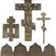 A COLLECTION OF FOUR BRASS ICONS INCLUDING CRUCIFIXES AND A TETRAPTYCH SHOWING LITURGICAL - photo 1