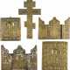 A COLLECTION OF FIVE BRASS ICONS DEPICTING CRUCIFIX AND ST. NICHOLAS - photo 1