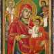 AN ICON SHOWING THE HODIGITRIA MOTHER OF GOD FLANKED BY STS. NICHOLAS OF MYRA AND JOHN THE - photo 1