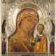 A VERY FINE AND LARGE ICON SHOWING THE KAZANSKAYA MOTHER OF GOD WITH A SILVER-GILT AND - photo 1