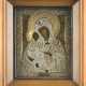 A SMALL ICON SHOWING THE VLADIMIRSKAYA MOTHER OF GOD WITH A SILVER-GILT AND FILIGREE OKLAD - photo 1
