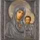 A FINE ICON SHOWING THE KAZANSKAYA MOTHER OF GOD WITH A SILVER PARCEL-GILT OKLAD - фото 1