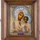 A SMALL ICON SHOWING THE KAZANSKAYA MOTHER OF GOD WITH A SILVER-GILT AND CLOISONNÉ ENAMEL - photo 1