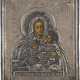 A MINIATURE ICON SHOWING THE KOZELSHCHANSKAYA MOTHER OF GOD WITH A SILVER OKLAD - photo 1