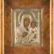 A SMALL ICON SHOWING THE IVERSKAYA MOTHER OF GOD WITH A SILVER-GILT OKLAD WITHIN KYOT - photo 1