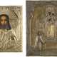 TWO ICONS WITH OKLAD: CHRIST PANTOKRATOR AND THE MOTHER OF GOD 'JOY TO ALL WHO GRIEVE' - photo 1