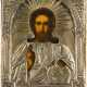 A SMALL ICON SHOWING CHRIST PANTOKRATOR WITH OKLAD - photo 1