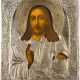 A SMALL ICON SHOWING CHRIST THE SAVIOUR WITH OKLAD - фото 1