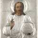 KLEINE IKONE MIT CHRISTUS DEM WELTENHERRSCHER MIT SILBER-OKLAD - Foto 1