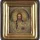 A SMALL ICON SHOWING CHRIST PANTOKRATOR WITH OKLAD WITHIN KYOT - фото 1