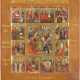 AN ICON SHOWING THE RESURRECTION OF CHRIST AND THE DESCENT INTO HELL WITH 12 MAJOR FEASTS - photo 1