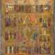 A MONUMENTAL ICON SHOWING THE RESURRECTION SURROUNDED BY TWELVE MAJOR FEASTS OF THE CHURCH - photo 1