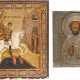 TWO ICONS: ST. NICHOLAS OF MYRA WITH OKLAD AND ST. GEORGE KILLING THE DRAGON - photo 1