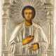A SMALL ICON SHOWING ST. PANTELEIMON WITH OKLAD - фото 1