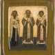 A SMALL ICON SHOWING THE THREE GREAT HIERARCHS STS. BASIL THE GREAT, GREGORY THE - фото 1