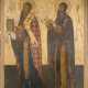 A MONUMENTAL ICON SHOWING STS. DIONYSIUS 'THE AREOPAGITE' AND ST. ANTHONY FROM A CHURCH - фото 1