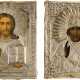 TWO SMALL ICONS WITH OKLAD: CHRIST PANTOKRATOR AND ST. NICHOLAS OF MYRA - photo 1
