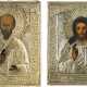 TWO ICONS WITH OKLAD: CHRIST PANTOKRATOR AND ST. NICHOLAS OF MYRA - photo 1
