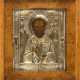 AN ICON SHOWING ST. NICHOLAS OF MYRA WITH AN OKLAD WITHIN KYOT - photo 1