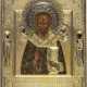 A FINE ICON SHOWING ST. NICHOLAS OF MYRA WITH A SILVER-GILT RIZA - photo 1
