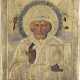 A SMALL ICON SHOWING ST. NICHOLAS OF MYRA WITH A SILVER-GILT OKLAD - photo 1