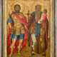 A SIGNED AND DATED ICON SHOWING A WARRIOR SAINT AND ST. SPYRIDON - фото 1