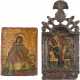 TWO MINIATURE ICONS SHOWING THE MOTHER OF GOD AND STS. COSMAS AND DAMIAN - фото 1