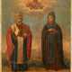 A SMALL ICON SHOWING ST. NICHOLAS OF MYRA AND A NUN - photo 1