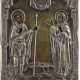 A MINIATURE ICON SHOWING STS. JOHN THE WARRIOR AND ANASTASIA WITH SILVER OKLAD - фото 1