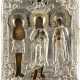 AN ICON SHOWING STS. BASIL FOOL FOR CHRIST, JOHN THE FORERUNNER AND XENIA WITH OKLAD - фото 1
