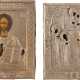 TWO SMALL ICONS WITH OKLAD SHOWING CHRIST PANTOKRATOR AND A SELECTION OF FAVOURITE PATRON - photo 1