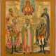A FINE ICON SHOWING THE MOTHER OF GOD OF THE SIGN AND FIVE SELECTED SAINTS, THREE WARRIOR - фото 1