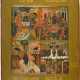 A FINE QUADRI-PARTITE ICON SHOWING THE OLD TESTAMENT TRINITY, THE PENTECOST, THE ENTRY - photo 1