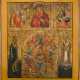 A LARGE MULTI-PARTITE ICON SHOWING THE MOTHER OF GOD 'OF THE BURNING BUSH' AND SELECTED - фото 1