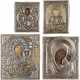 FOUR ICONS WITH OKLAD SHOWING CHRIST PANTOKRATOR, PORTRAIT OF THE MOTHER OF GOD AND ST. - photo 1